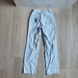 Playboy Jeans Bunny Low Rise Women's 26 Light Wash Embroidered Denim Y2K